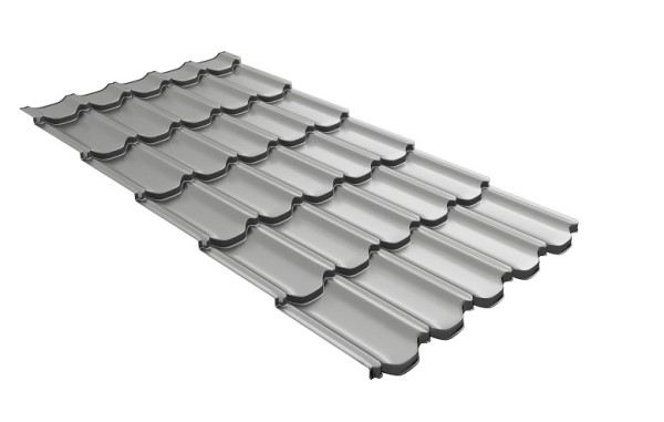 Металлочерепица квинта плюс с 3D резом 0,45 PE RAL 9006 бело-алюминиевый купить в Казани