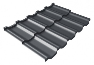 Металлочерепица модульная Квинта Uno Grand Line c 3D резом 0,5 Satin Мatt RAL 7024 мокрый асфальт