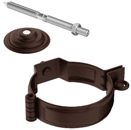 Водосток Aquasistem, Система 125x90 - Декоративный хомут трубы под метиз с комплектом крепления RAL 8017 Коричневый matt купить в Казани